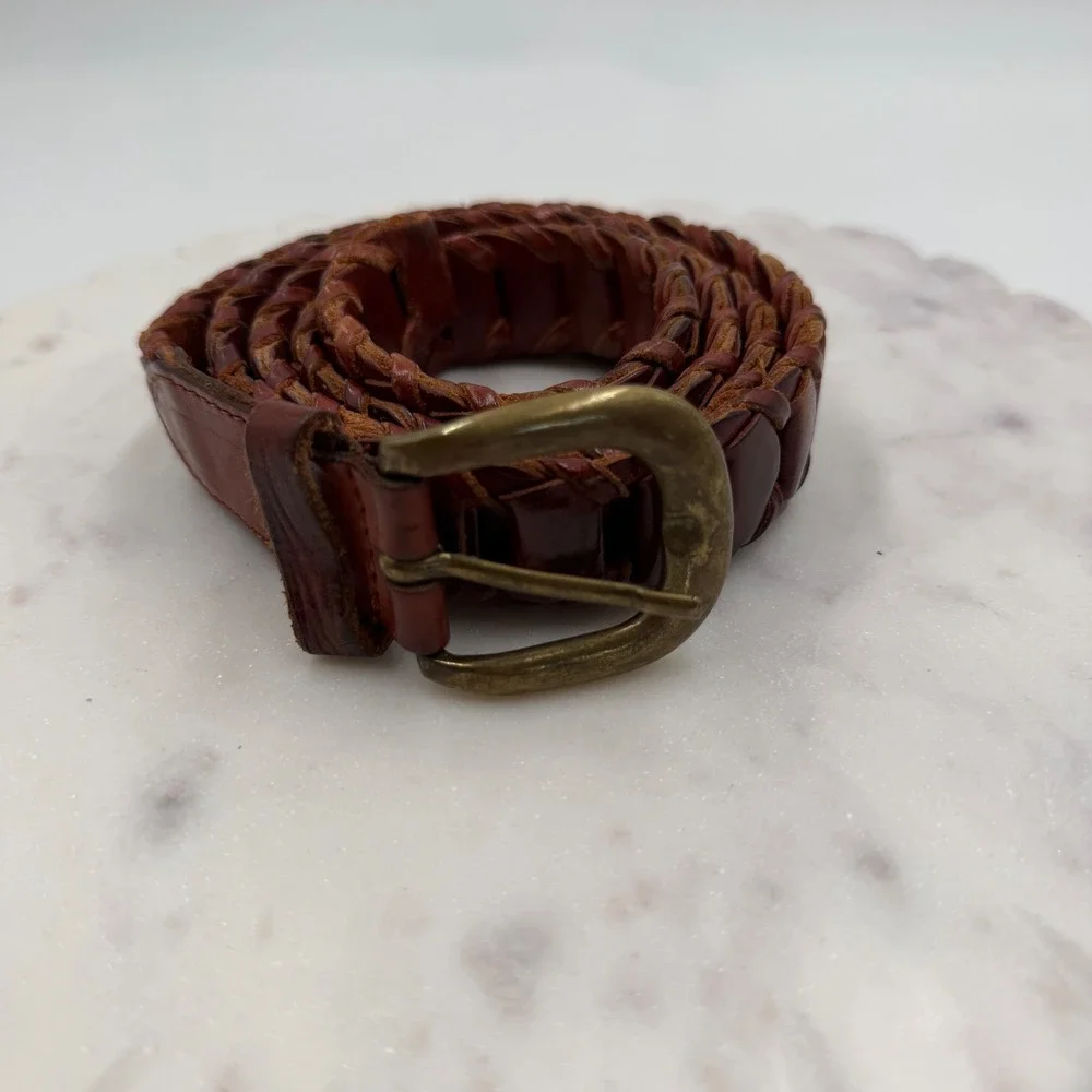 Vintage Tallen Mens Brown Italian Full Grain Leather Ladder Belt Made in Turkey